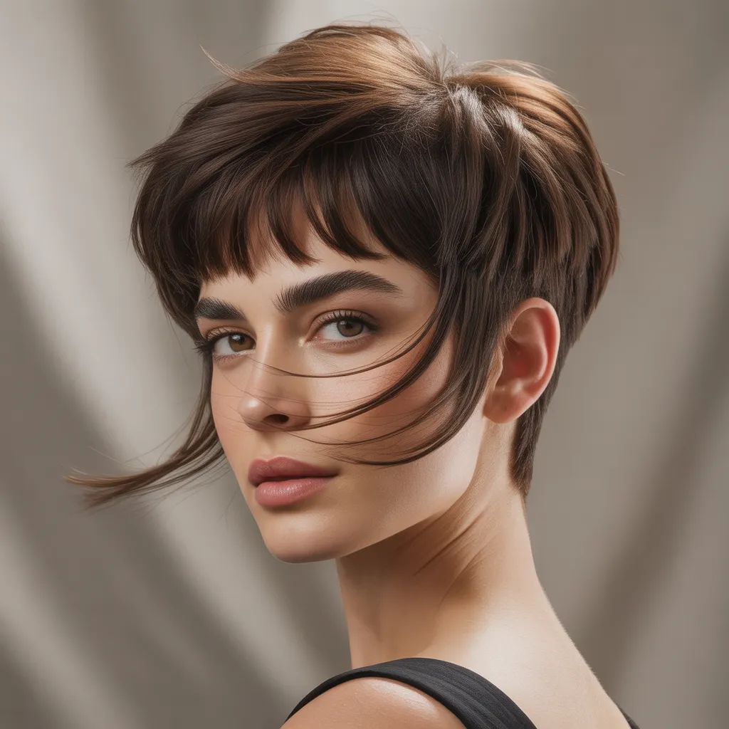 Mujer con pixie cut moderno 2026, flequillo largo, estilo femenino Pinterest España 2, Cortes de cabello tendencia 2026