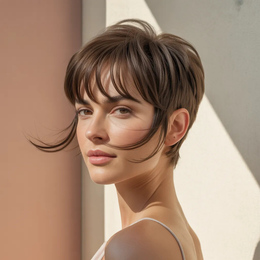 Mujer con pixie cut y flequillo largo 2026, estilo femenino Pinterest España 2