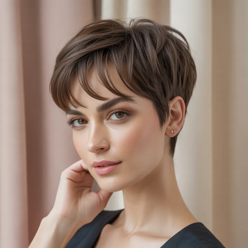 Mujer con pixie cut y flequillo largo 2026, estilo femenino Pinterest España 3, Cortes de cabello tendencia 2026