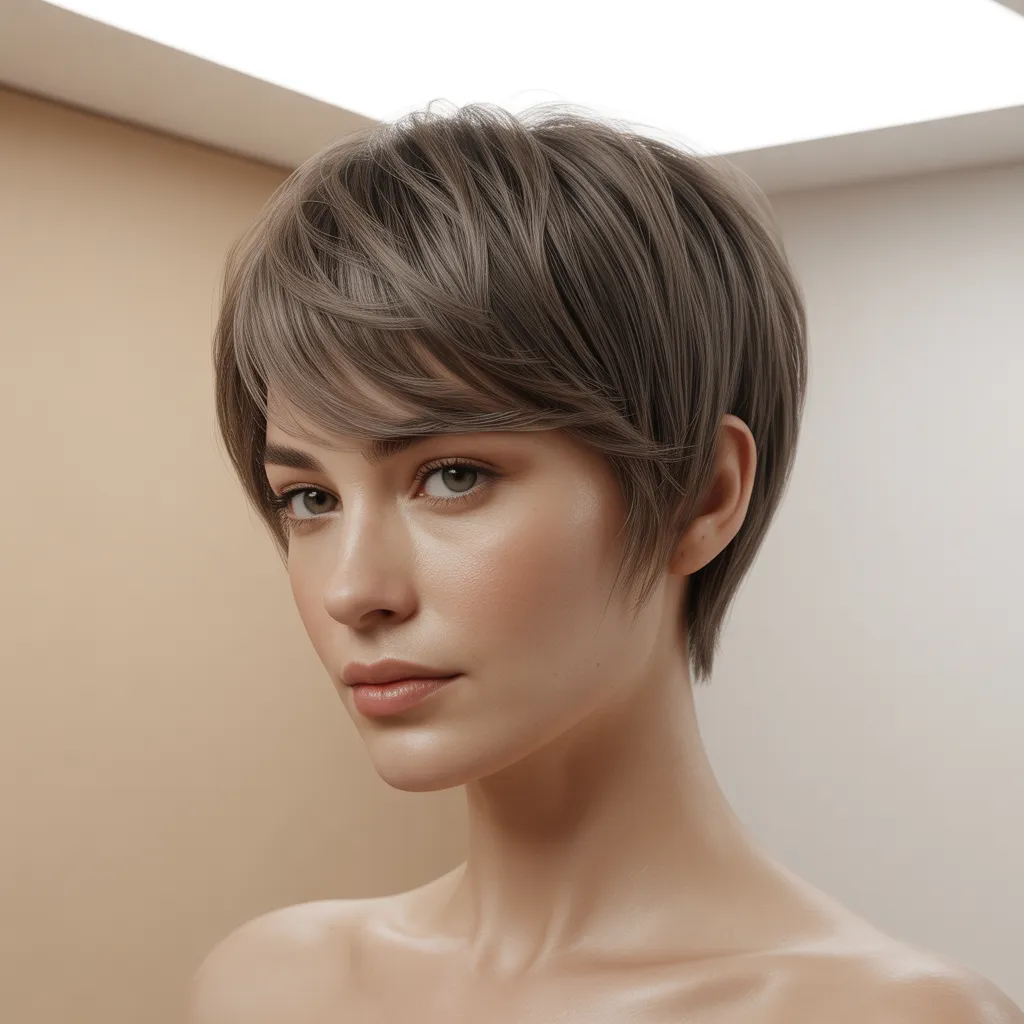 Mujer con pixie cut y flequillo largo 2026, estilo femenino Pinterest España 3
