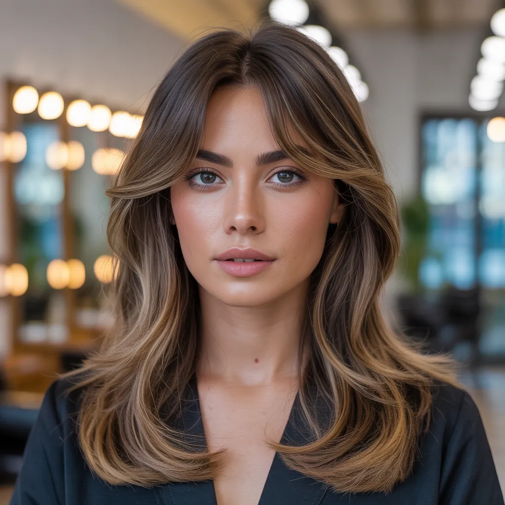 Flequillo cortina largo con capas suaves y movimiento natural en mujer española tendencia 2026