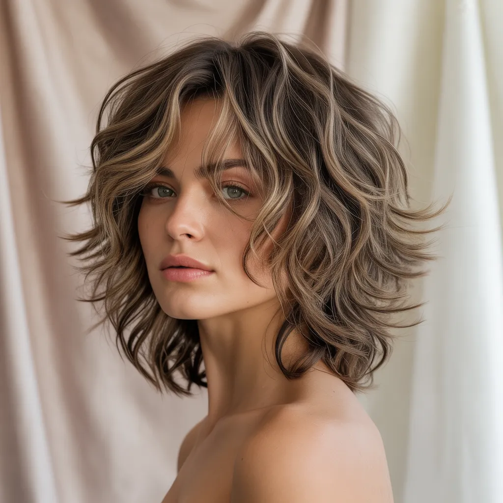 Mujer con shag moderno 2026, cabello ondulado, estilo relajado y rockero Pinterest España 4