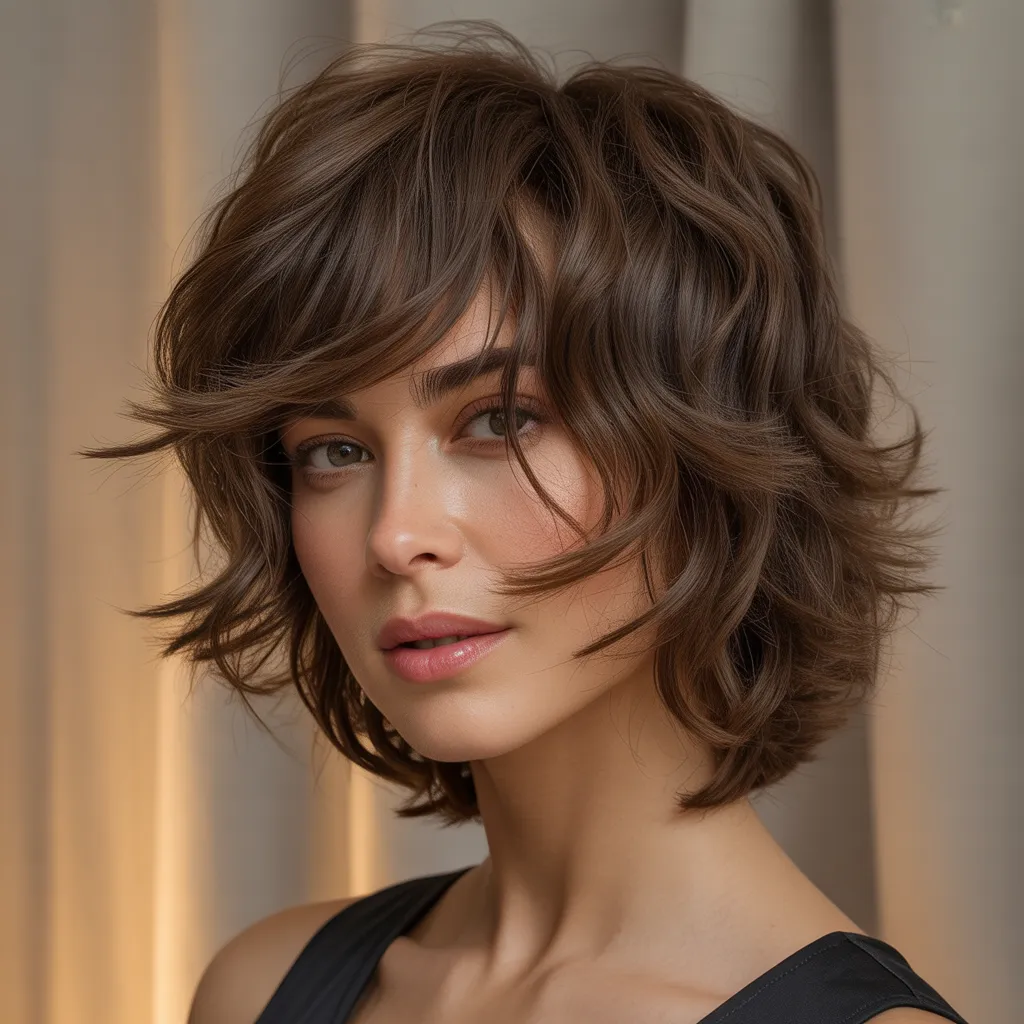 Mujer con shag moderno 2026, cabello ondulado, estilo relajado y rockero Pinterest España