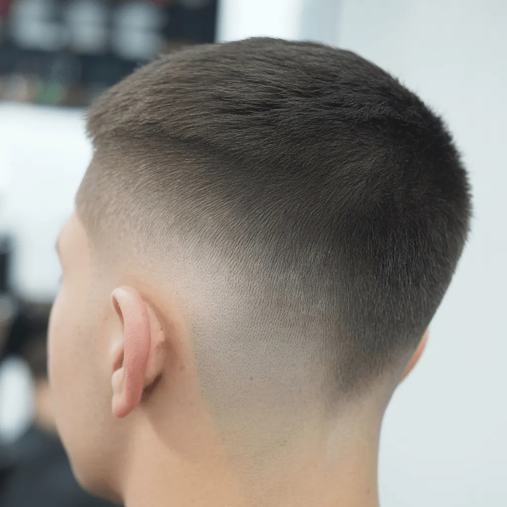 Skin fade con parte superior corta, estilo adoptado por oficiales de policía de la India, para una imagen moderna y disciplinada.