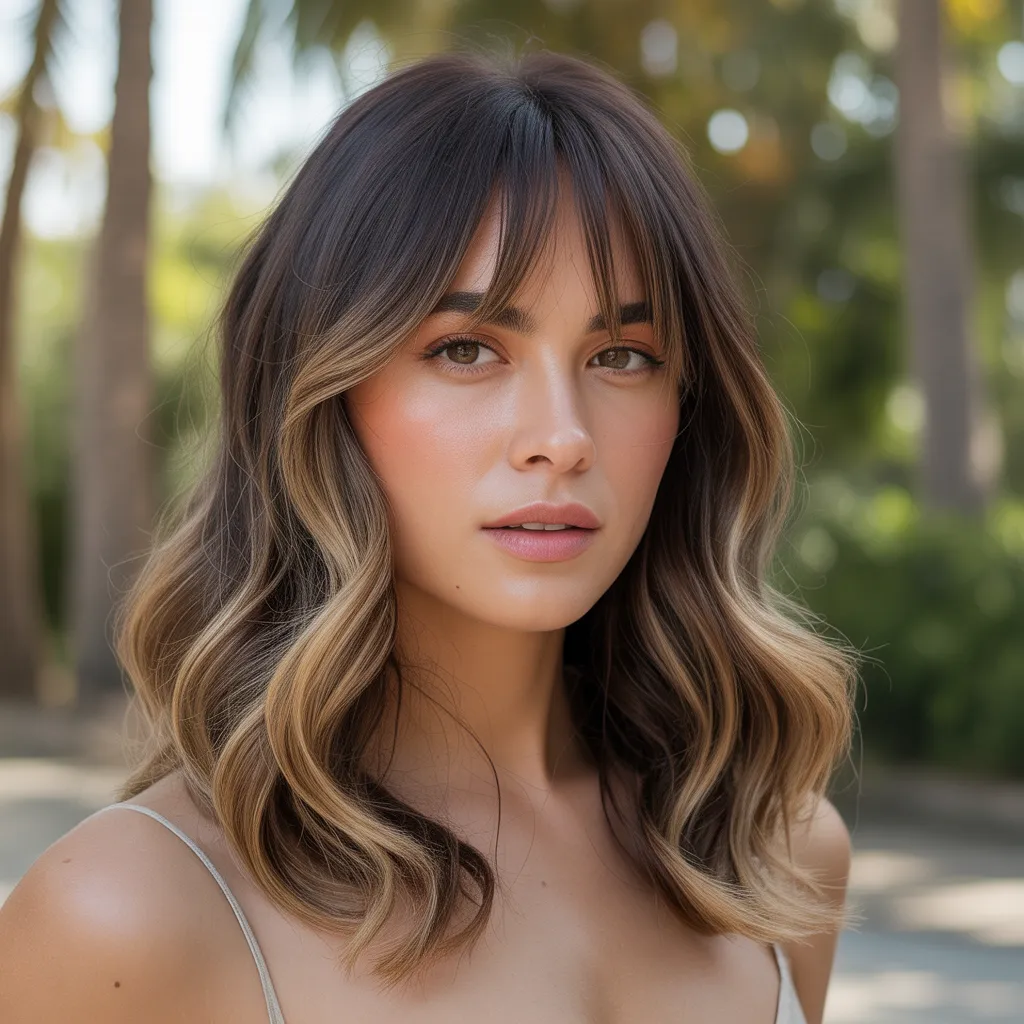 Flequillo cortina con balayage natural y reflejos suaves tendencia 2026