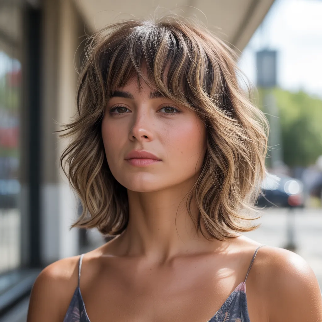 Flequillo cortina desfilado con textura ligera y acabado natural