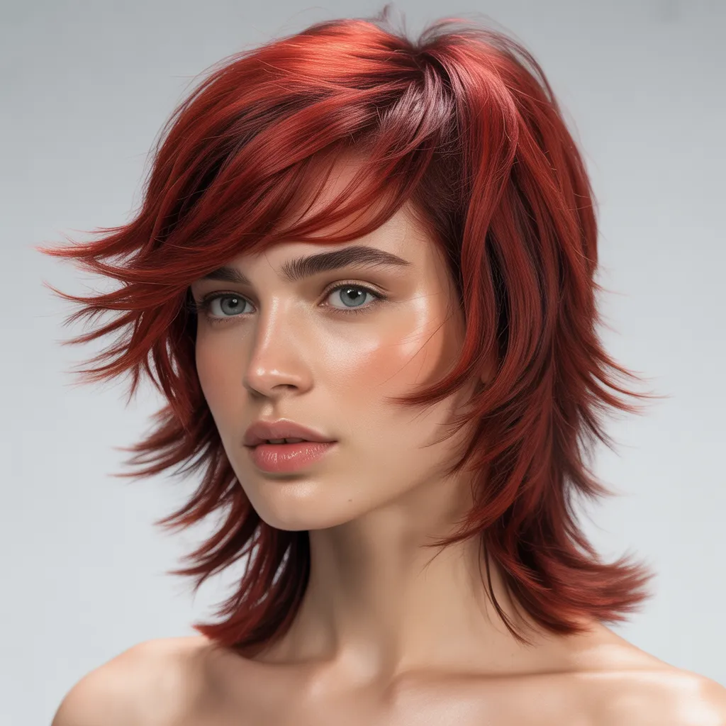 Wolf cut mujer cherry red hair, una de las tendencias más guardadas en Pinterest 2026.