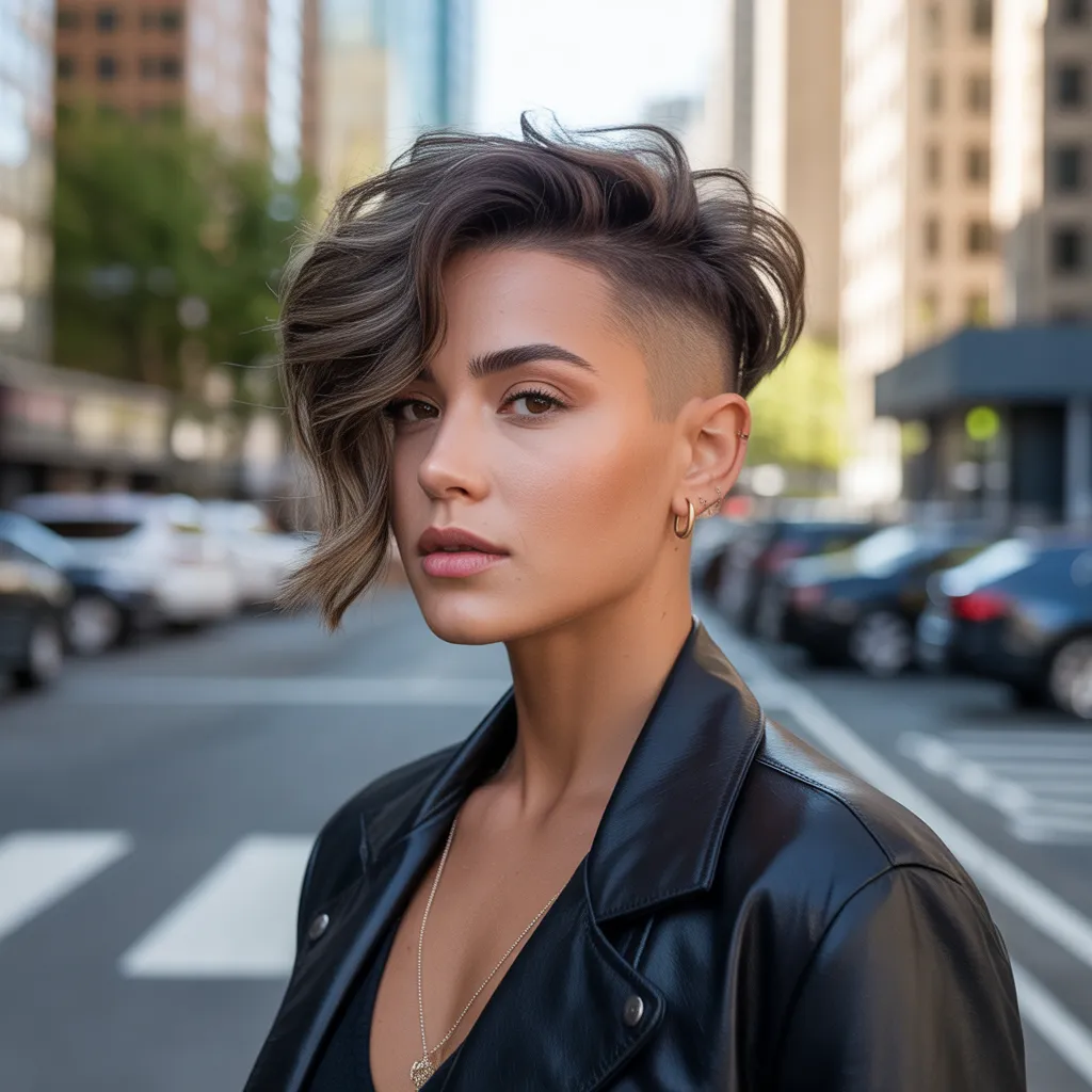 Wolf cut mujer corto con volumen y personalidad fuerte, look editorial.