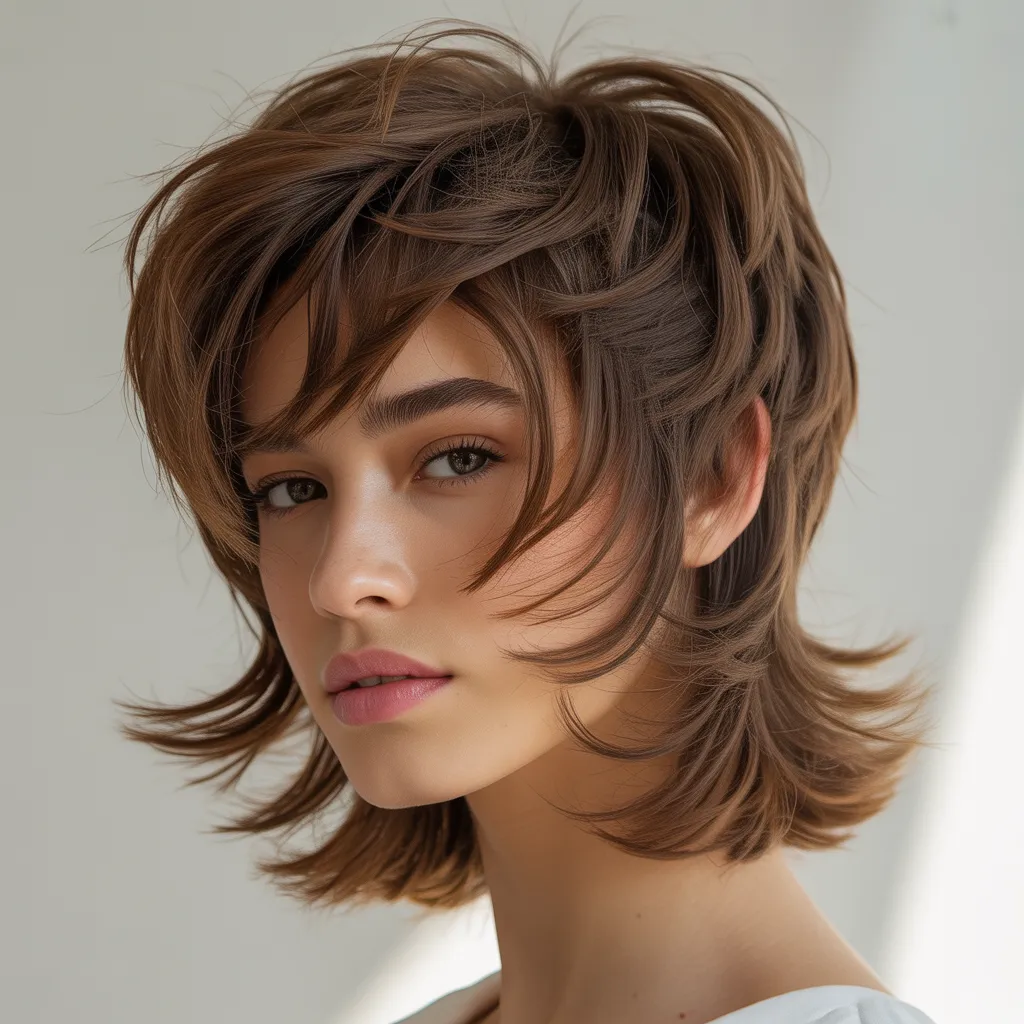 Mujer con wolf cut moderno 2026, capas desfiladas y volumen, estilo juvenil Pinterest España-2