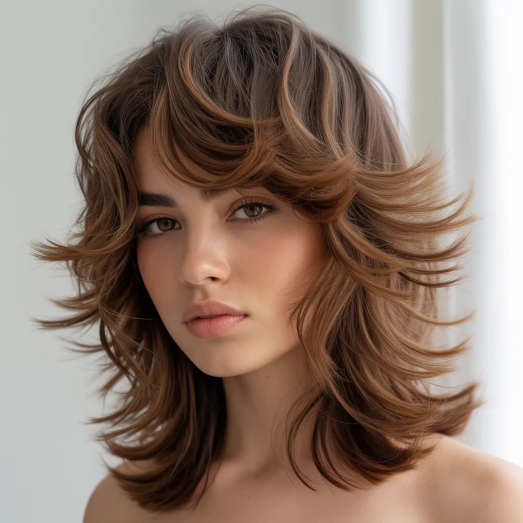 Mujer con wolf cut moderno 2026, capas desfiladas y volumen, estilo juvenil Pinterest España-4