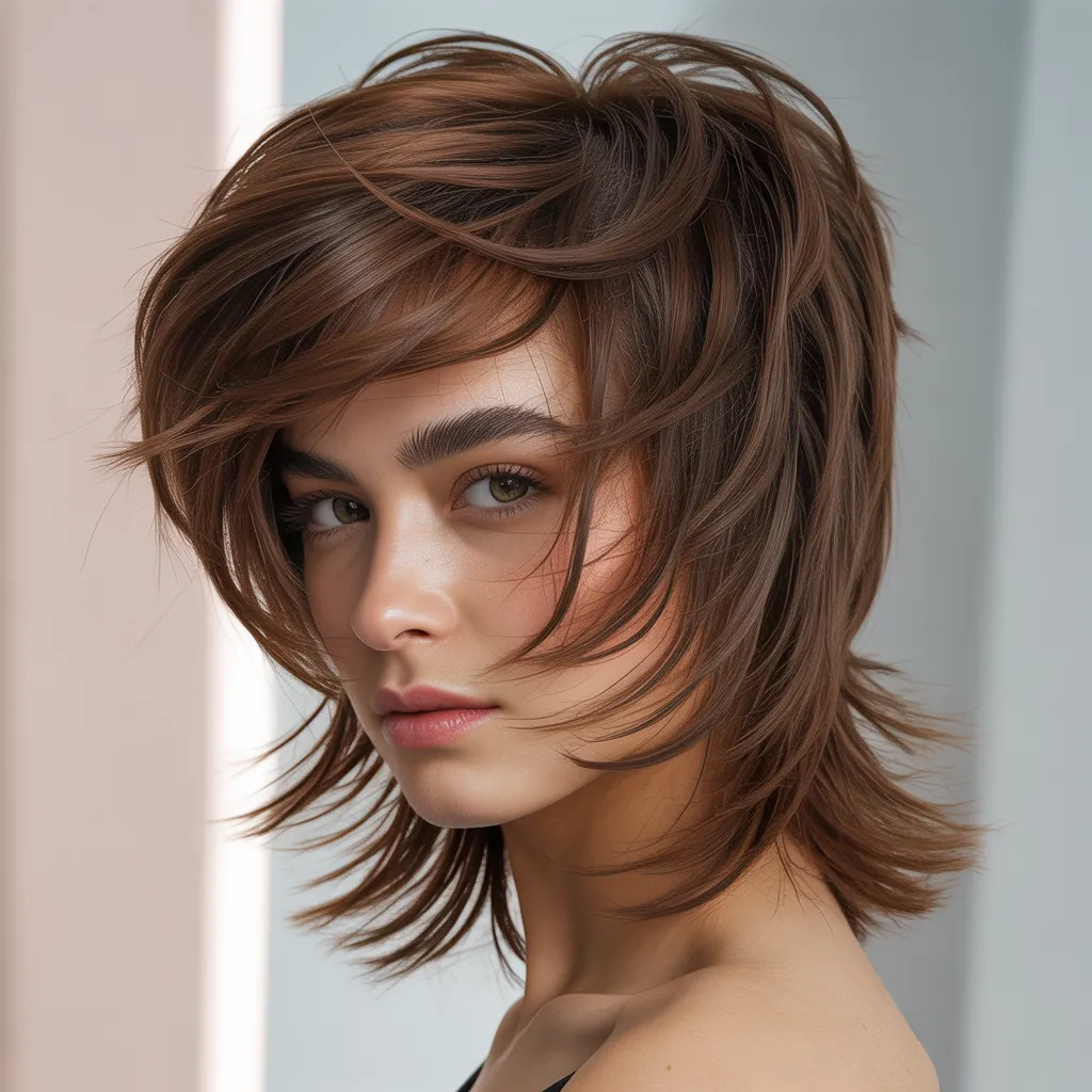 Mujer con wolf cut moderno 2026, capas desfiladas y volumen, estilo juvenil Pinterest España, Cortes de cabello tendencia 2026