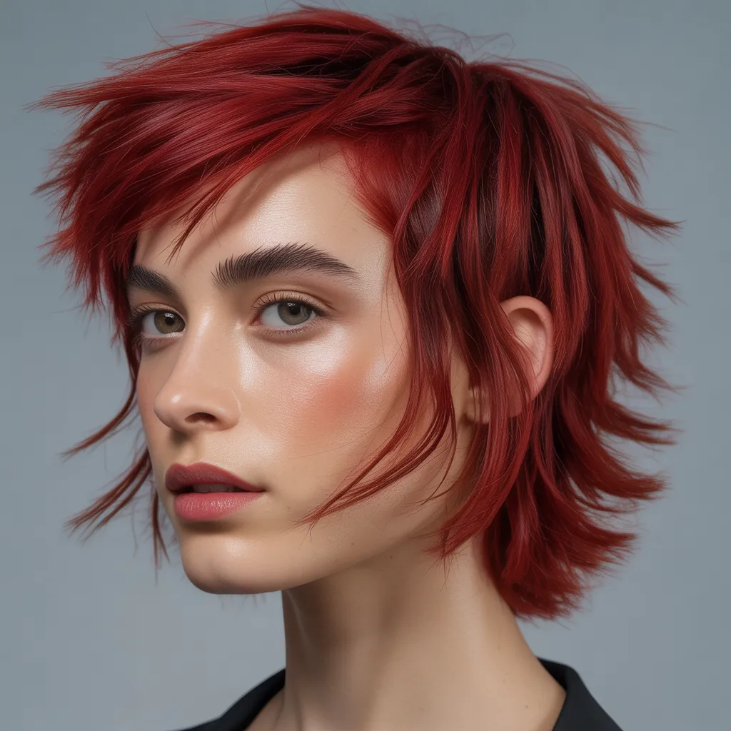 Wolf cut mujer con cherry red hair, color tendencia en Pinterest España.