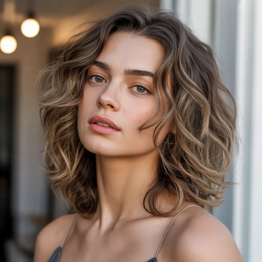 Wolf cut mujer con ondas suaves y acabado despeinado chic.