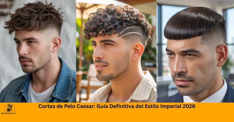 Hombre con corte de pelo caesar clásico, flequillo horizontal preciso 3-4cm, acabado semi-mate natural, estilo ejecutivo