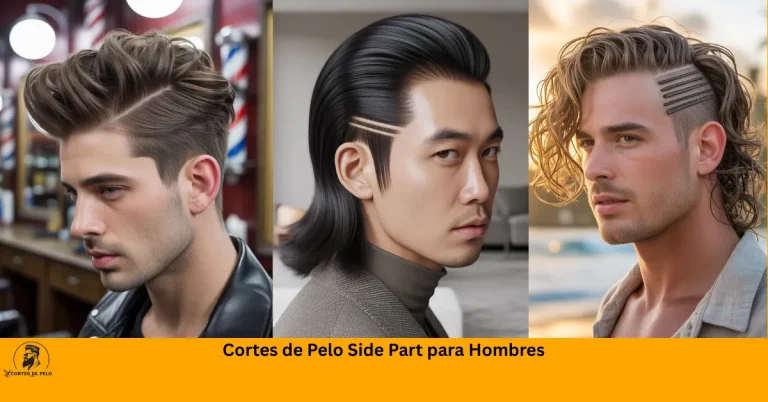 Feature image of Cortes de Pelo Side Part para Hombre con side part quiff, volumen dramático en frente, textura ondulada hacia atrás y lado, acabado mate
