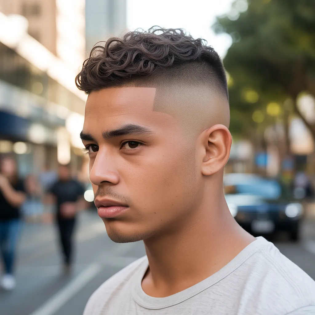 Joven con corte crew cut y low fade, textura natural en la parte superior y degradado suave en los laterales