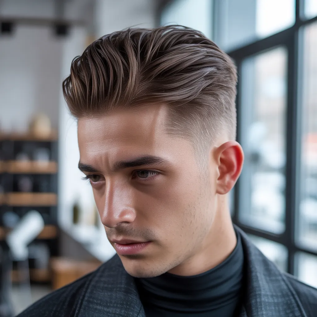 Peinado moderno matte slicked back con low fade, textura natural sin brillo para uso diario