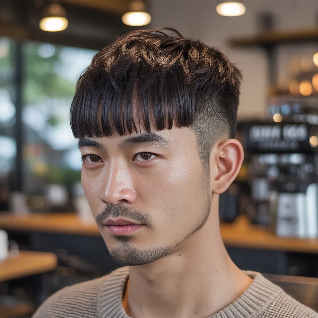 Hombre con textured crop voluminoso, capas internas para estructura, volumen en raíces, separación texturizada