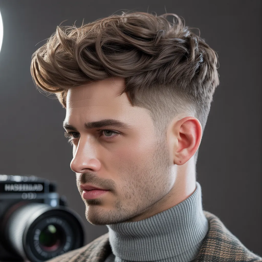 Hombre con textured crop y flequillo, flequillo texturizado 7cm cayendo sobre frente, laterales taper 1.5cm