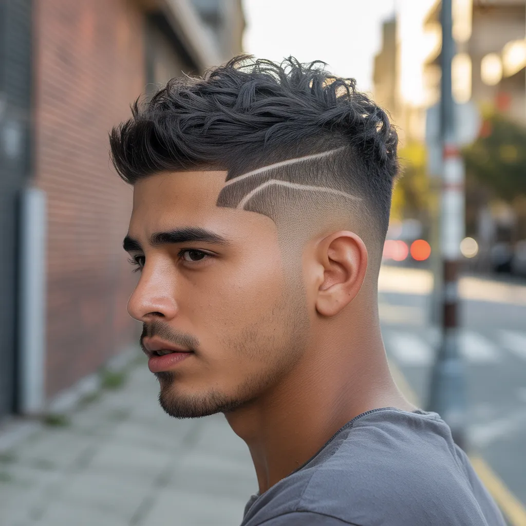 Joven con textured crop y low fade, parte superior despeinada 6cm, degradado bajo comenzando sobre la oreja