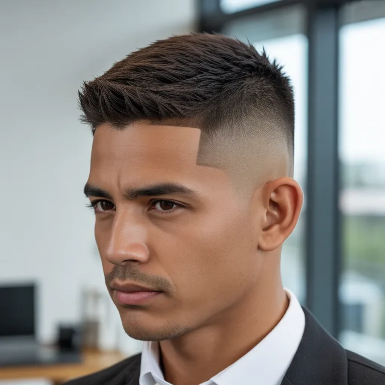 Man with a classic textured crop, 5cm textured top, soft tapered sides, natural matte finish