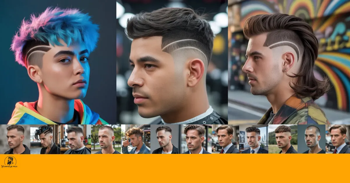 Feature image of burst fade haircuts Man with a burst fade mullet, a circular fade around the ears and long hair at the nape of the neck in a retro-modern style.